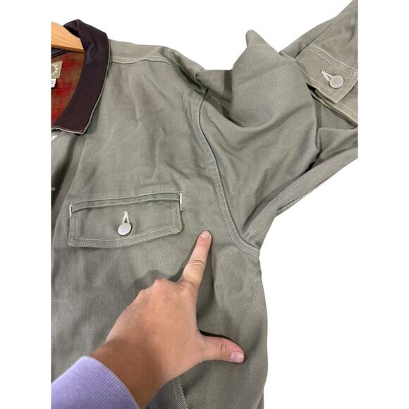 Vintage Von Pok & Chang Men’s Green Leather Collar Chore Jacket Workwear Size XL - Picture 4 of 7